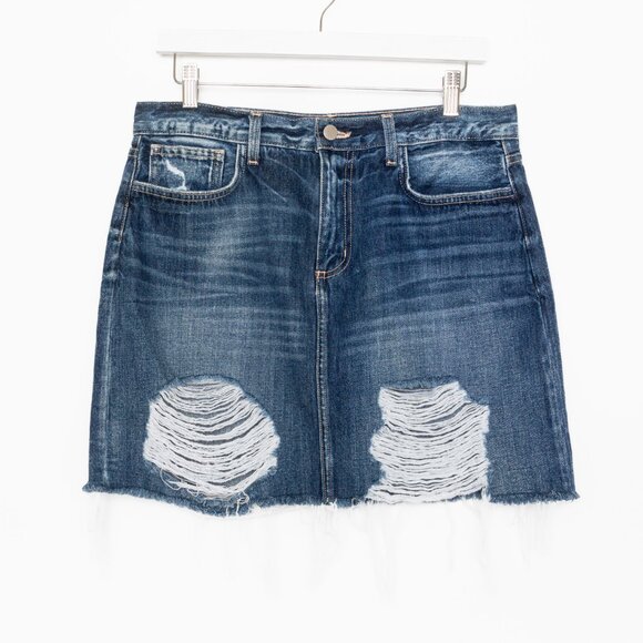 L'Agence Jolene Newberry Medium Blue Distressed Mini Skirt - Size 30 - US 8-10 - Picture 5 of 12
